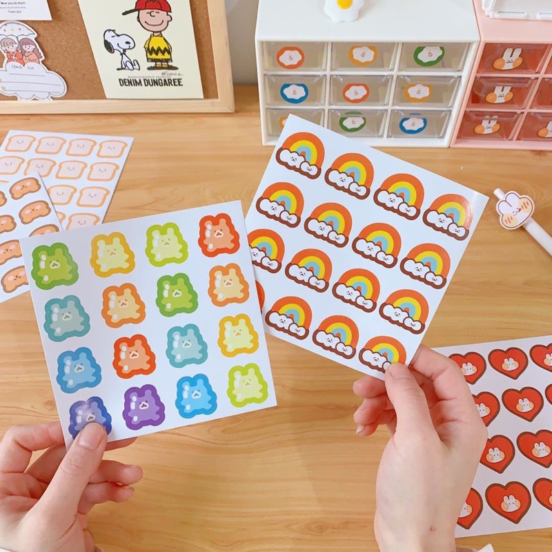 Set 2 tấm sticker trang trí Béo shop dán sổ ghi chú bookmart kệ tủ decor bàn học ST03