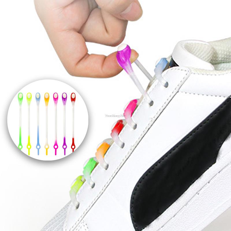 Set 12 Dây Giày Thể Thao Bằng Silicone Đàn Hồi Không Cần Buộc Dây Giày Dạng Thạch Cao Su Một Kích Cỡ Phù Hợp Với Mọi Loại Giày