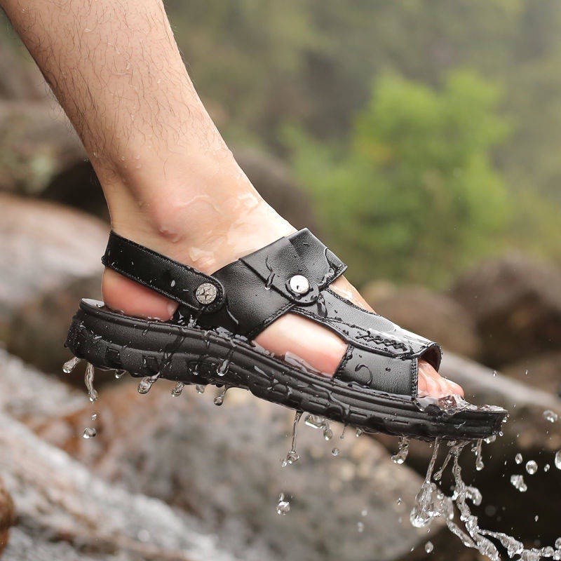 Dép nam da cao cấp đẹp quai ngang quai chéo có quai hậu thời trang trẻ và trung niên