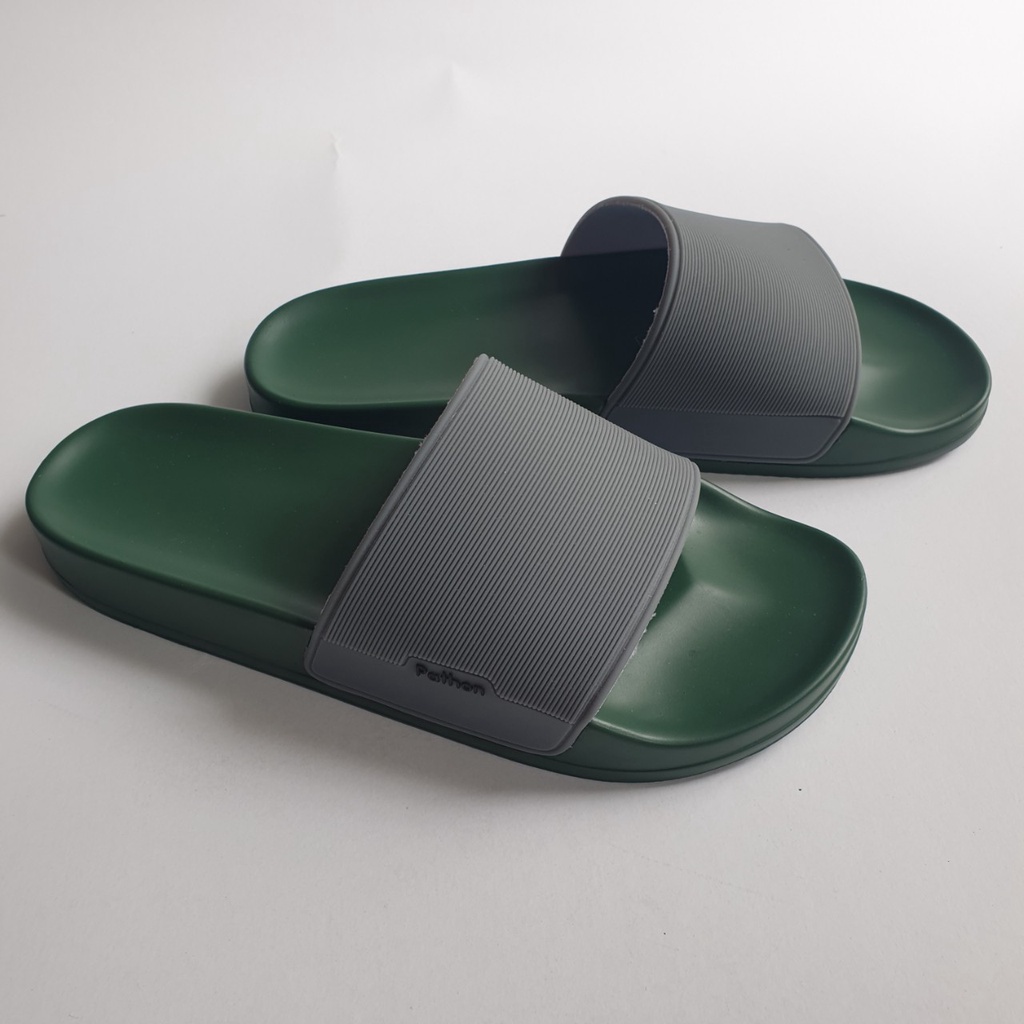Dép nam nữ quai ngang slipper Pathon quai PVC và đế PU xanh quai xám Mẫu SD67