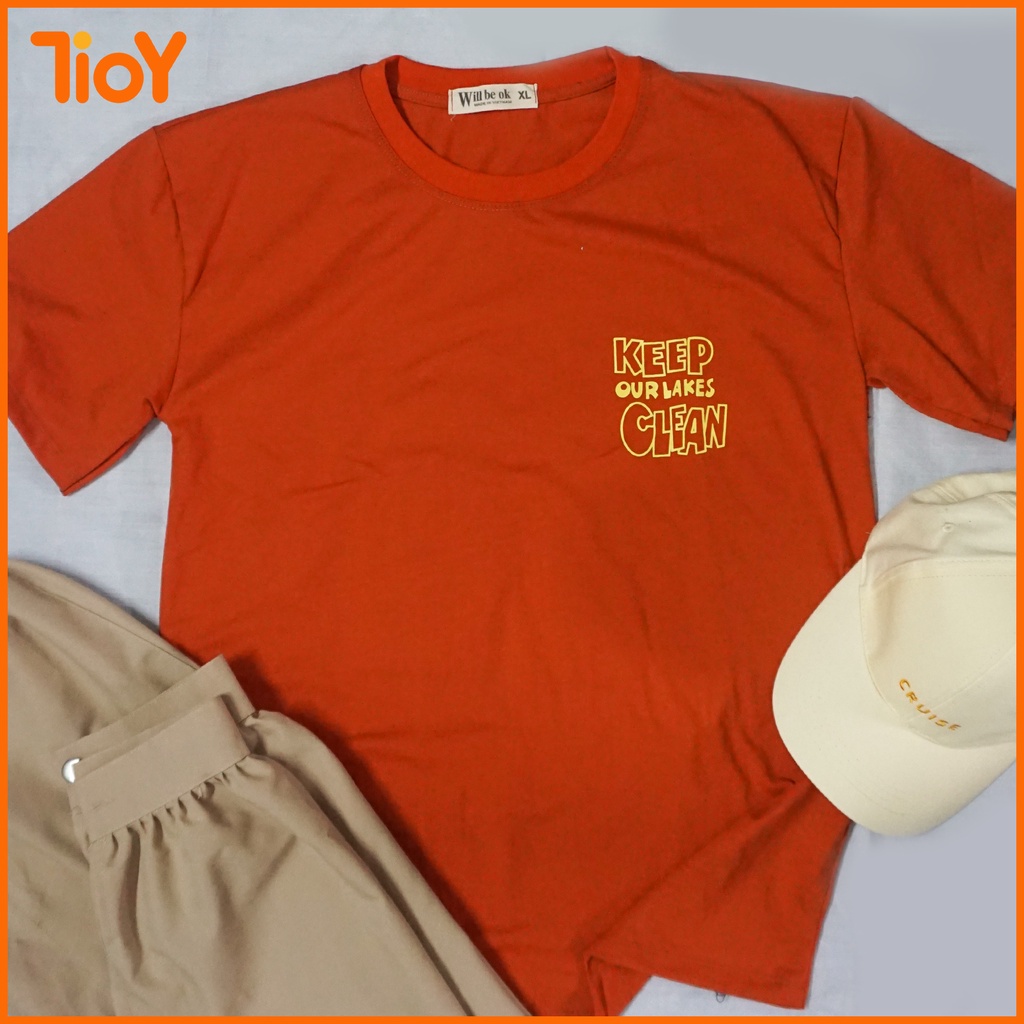 Áo Thun Tay Lỡ Unisex TIOY Cam Keep Our Lakes Clean Form Rộng Cam