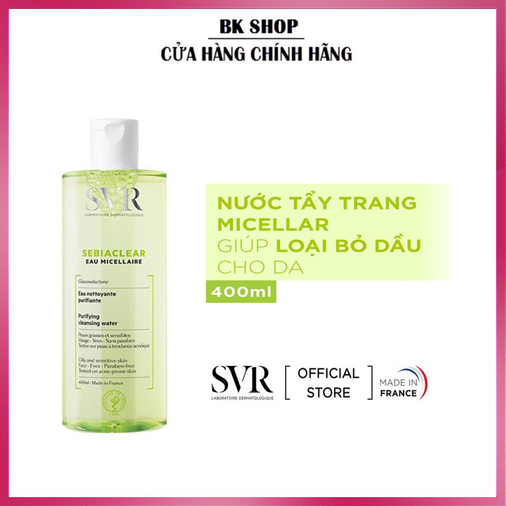 Nước tẩy trang cho da dầu mụn SVR Sebiaclear Eau Micellaire 400ml ( Hàng Pháp)