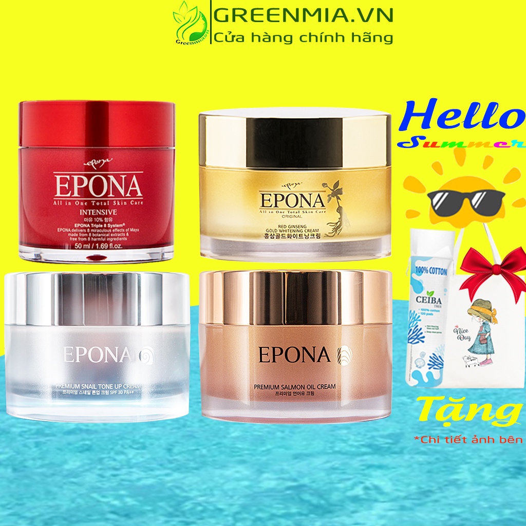 Kem Dưỡng EPONA Ốc Sên, Cá Hồi, Ngựa, Hồng Sâm Giảm Thâm Nám Ngừa Lão Hóa Epona Premium Snail Tone Up Cream SPF 30 PA++