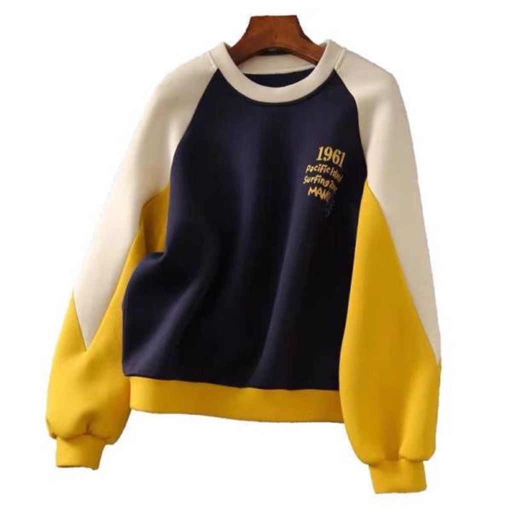 Áo Sweater Tay Dài Dáng Rộng Phối Màu Tương Phản Thời Trang