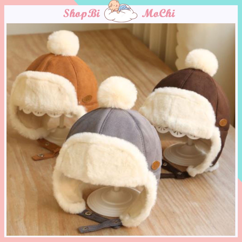 Mũ len lông cừu giữ ấm cho bé,nón len 2 lớp chống rét trẻ em - Shopbi&Mochi