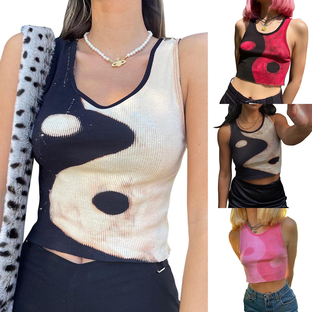 Áo Croptop Dệt Kim Không Tay Cổ Tròn Màu Sắc Thời Trang Dành Cho Nữ