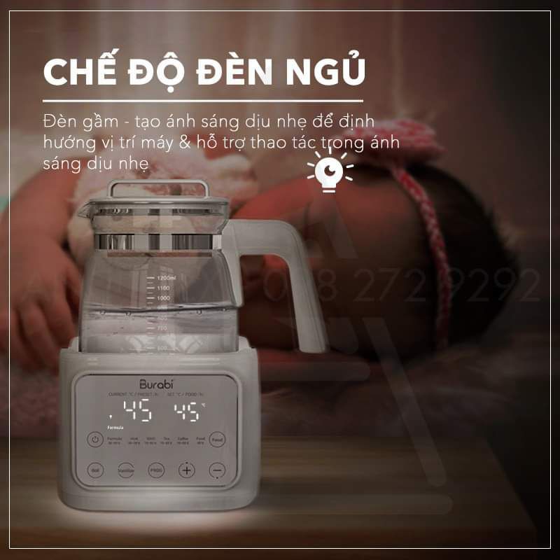 BẢO HÀNH CHÍNH HÃNG - ẤM BÌNH ĐUN NƯỚC PHA SỮA GIỮ NHIỆT BURABI ĐA CHỨC NĂNG