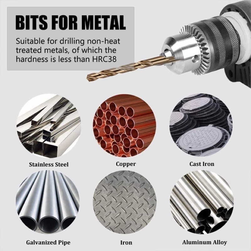 Bộ mũi khoan thép 19 mũi chất liệu HSS phủ TIN, đường kính Ø1-10mm
