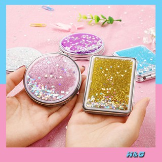 Gương trang điểm mini nhỏ gọn có kim tuyến chảy nhiều màu sắc