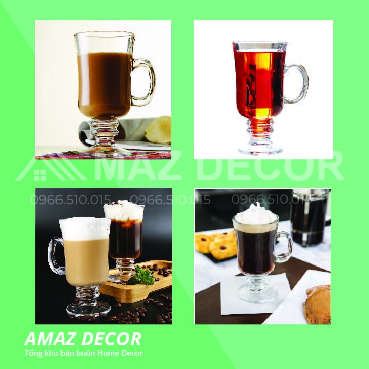 SALE GIÁ SỈ Bộ 6 Cốc Ly thủy tinh có quai Libbey Irish Coffee Thổ Nhĩ Kỳ 220ml đựng cafe cốt dừa, nước ép, sinh tố YB298