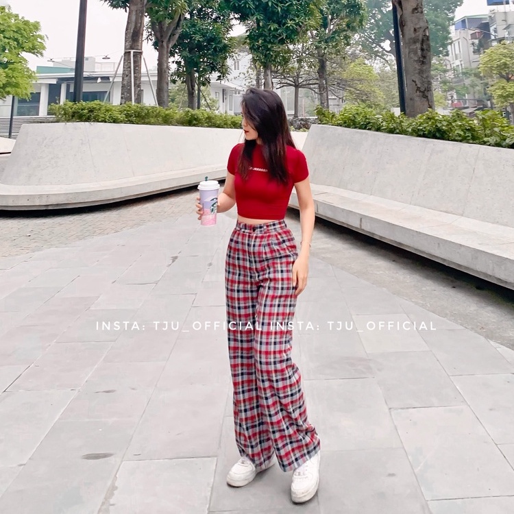 Quần suông kẻ caro cạp cao chiết ly túi chéo, Quần caro ống suông lưng cao Hàn Quốc, ulzzang, thiết kế T-Ju (Quần Lyly)