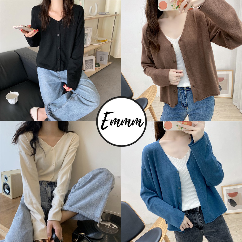 Áo khoác cardigan len đan cổ chữ V đơn giản trẻ trung cho nữ hàng Quảng Châu | BigBuy360 - bigbuy360.vn