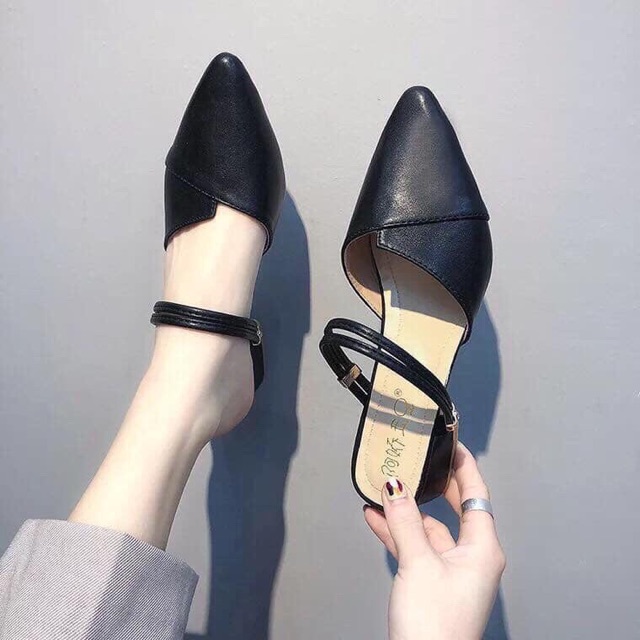 ] Dép sục bít mũi phối dây da chất đẹp gót 2p