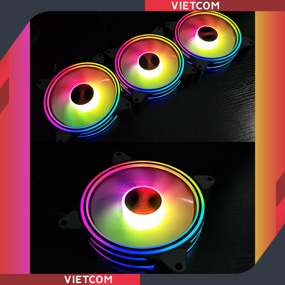 Quạt Tản Nhiệt, Fan Case Coolmoon M1 Thế hệ thứ 2 - Led RGB  Dual Ring Rainbown - Tặng kèm ốc vít gắn vào case