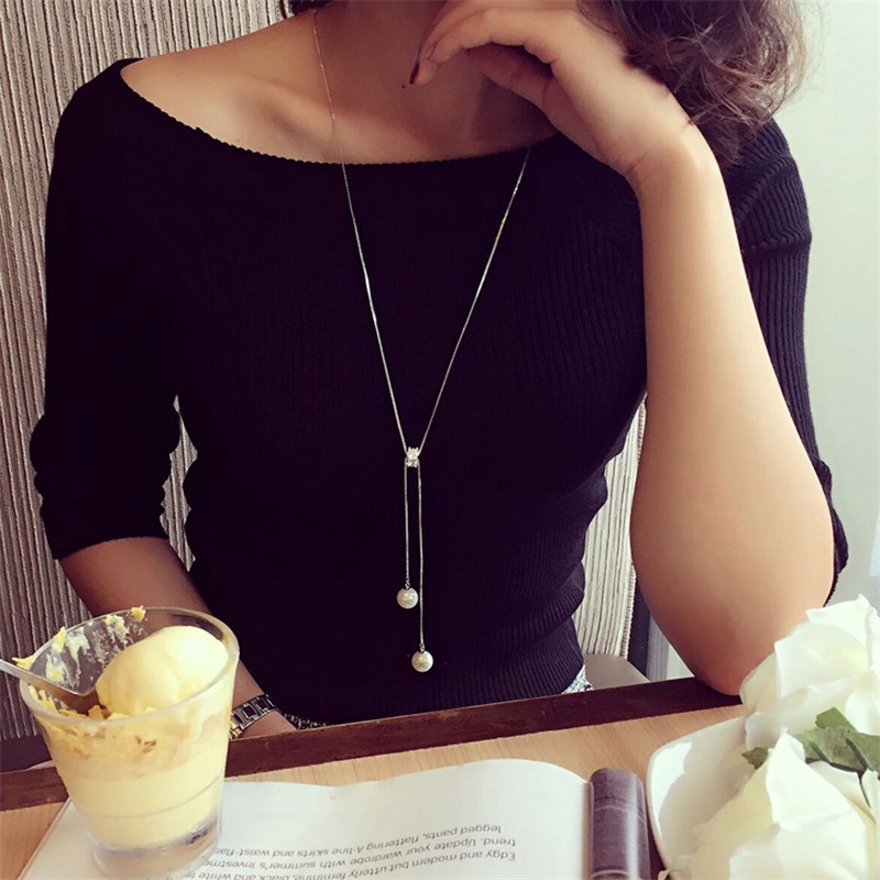 Fashion Accessories Kalung Jewelry Pendant Necklace Pearl Necklace Sweater Simple Long Necklace Women