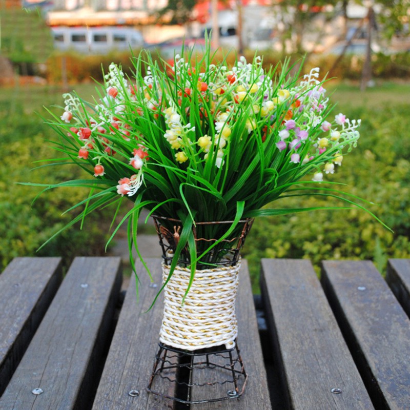 Cây Hoa giả - Cỏ cây xanh 27cm, Chùm hoa chuông gió Bluebell có lá 28cm - Trang trí, cắm chiêm điểm, phụ kiện chụp ảnh