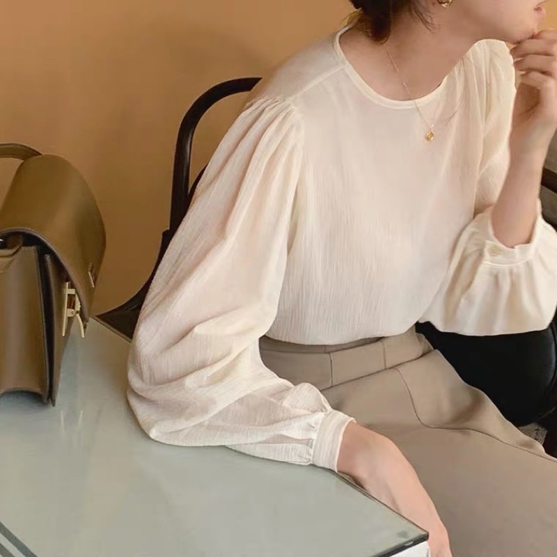 Áo voan cổ tròn đính cúc tiểu thư HÀNG ORDER 5-21 NGÀY
