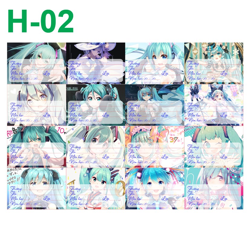 Nhãn vở Anime Vocaloid- Hatsune Miku- Rinlen (1 set 16 nhãn vở khác nhau)