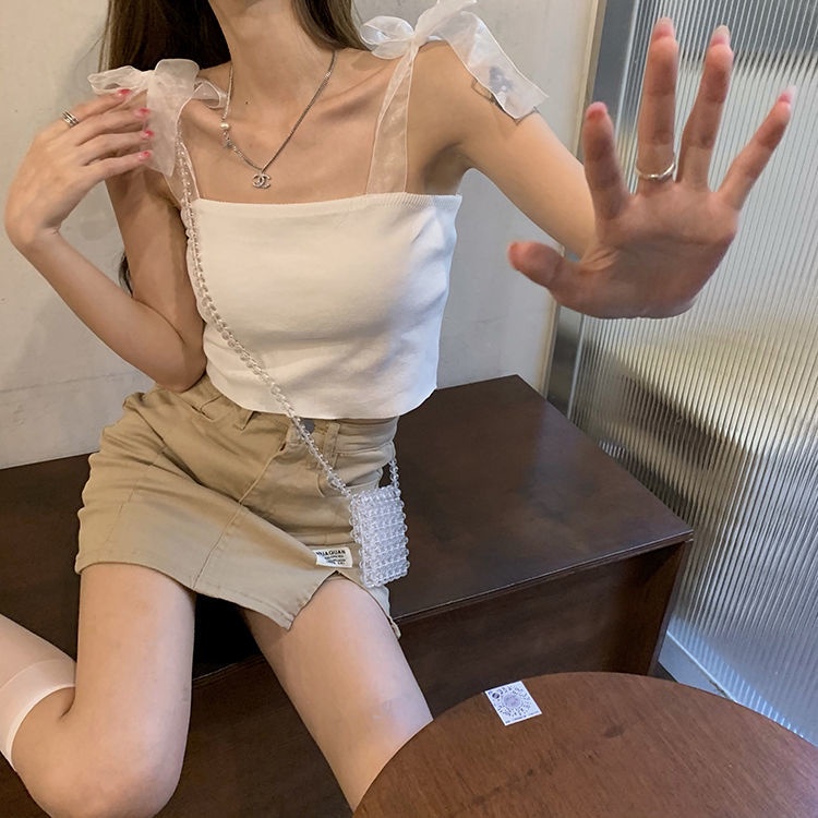 Áo Tank Top Màu Trơn Phối Nơ Thời Trang Mùa Hè Cho Nữ