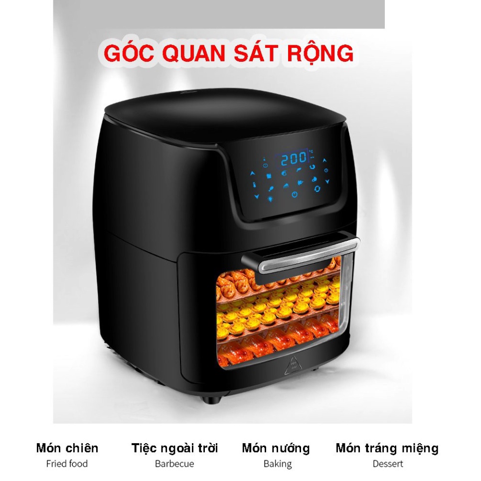 Nồi chiên không dầu DUNG TÍCH LỚN 12L, 1800W - Xoay tản nhiệt 360 độ, không cần lật, đảo thức ăn chiên cả thế giới