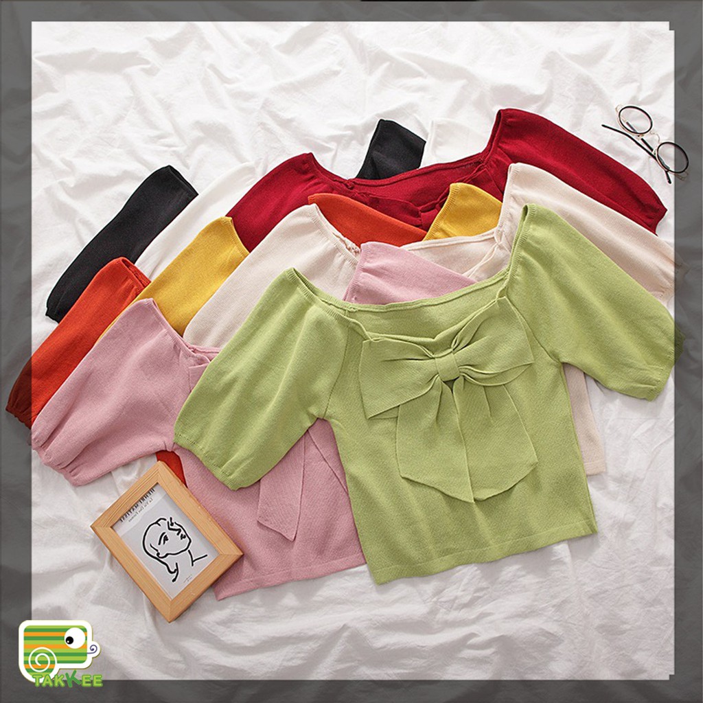 Áo len cổ nơ to bản Hot Trend Mặc 2 kiểu đều đẹp