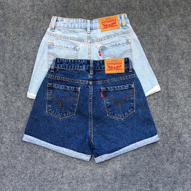 Quần short jeans xăn lai lưng cao