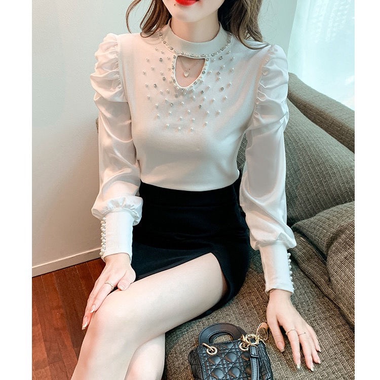 Áo Sơ Mi Chiffon Tay Dài Phồng Cổ Cao Thời Trang Dành Cho Nữ