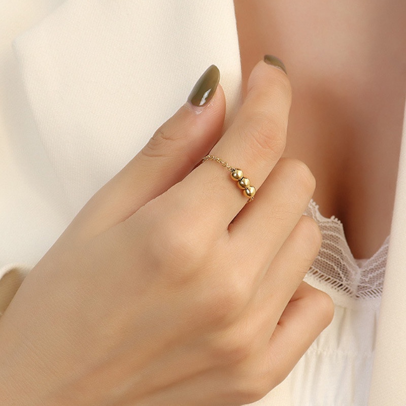 Nhẫn Kiểu Dây Hạt Bi Nhỏ Titan Ko Đen TT 4280