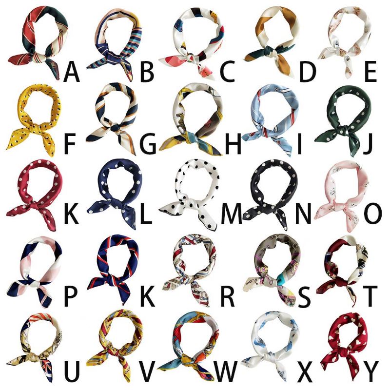 Khăn Quàng Cổ Vải Satin 48x48CM In Họa Tiết Chấm Bi / Lông Vũ Nhiều Màu Kiểu Vintage Cho Nữ