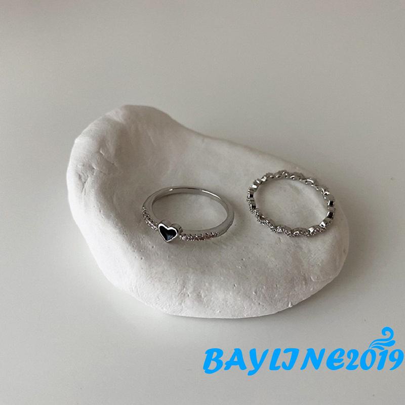 Set 2 nhẫn đính đá zircon cá tính thời trang dành cho nữ