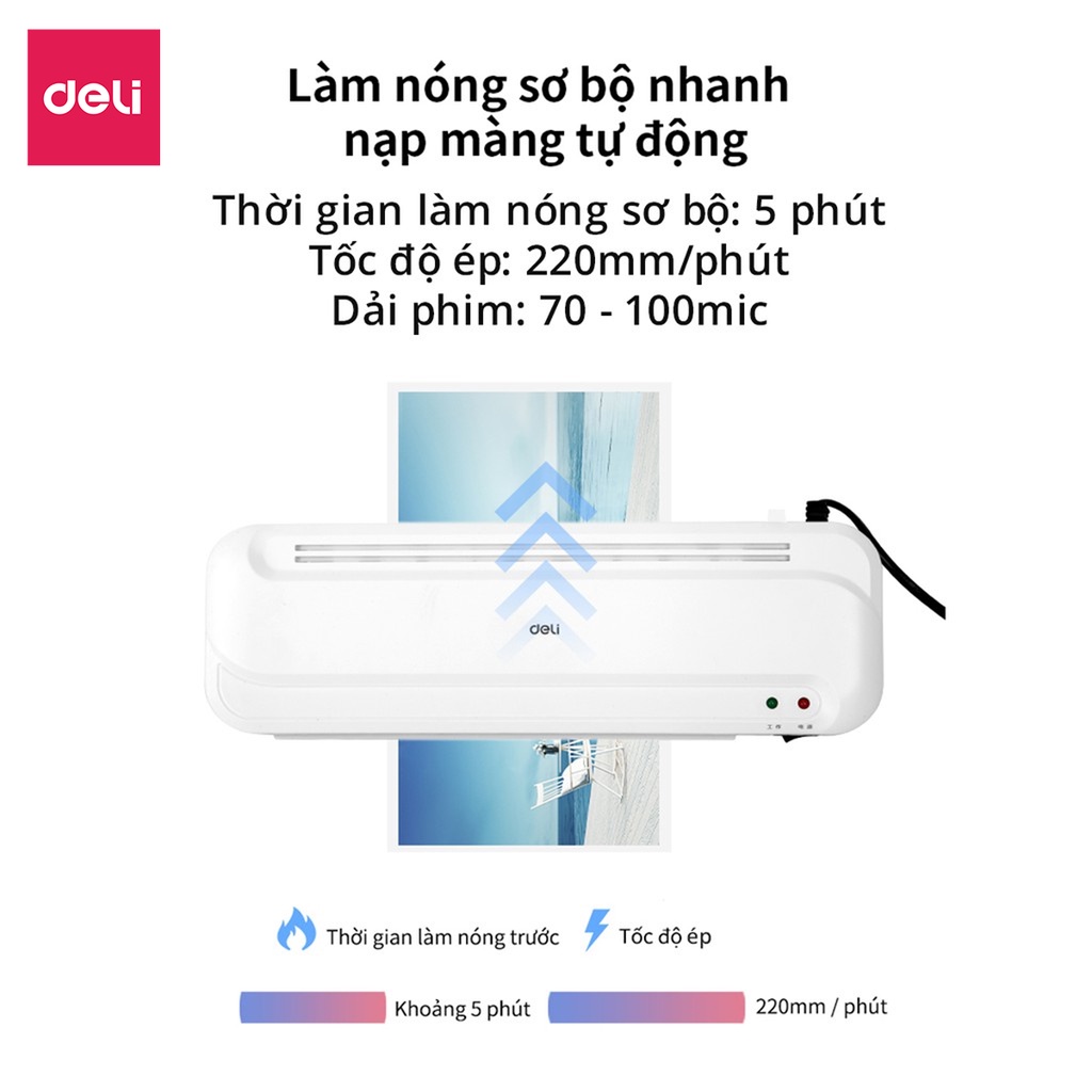 Máy Ép Plastic Khổ A4 Deli Chính Hãng Chuyên Dụng - Ép Nhựa Dẻo, Màng Ảnh, Poster An Toàn Dễ Sử Dụng - E2132