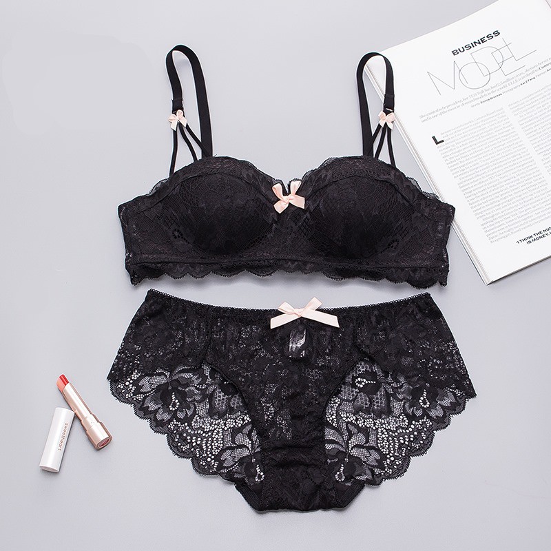 VNGO Bộ Đồ Lót Ren Không Gọng Đệm Dày Nâng Ngực Gợi Cảm S089 Vingo