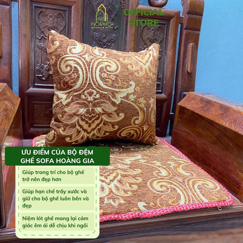 Bộ Đệm Ghế HOMIES Hoàng Gia Vải Gấm, Ruột Cao Su Đàn Hồi Cao Cấp - Nhiều Màu Lựa Chọn