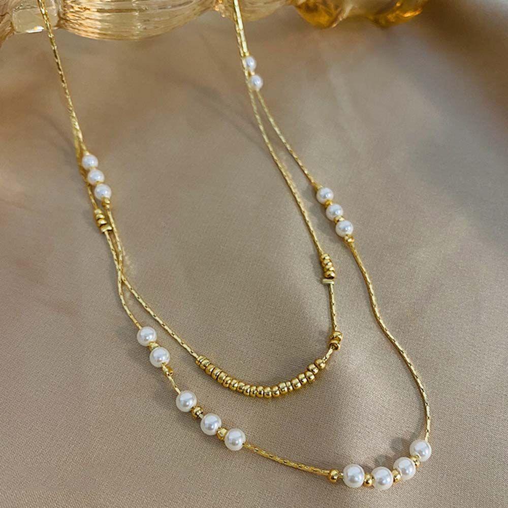 ANEMONE Vòng cổ Hai Lớp Mặt Hình Học Phong Cách Hàn Quốc Thanh Lịch Cho Nữ