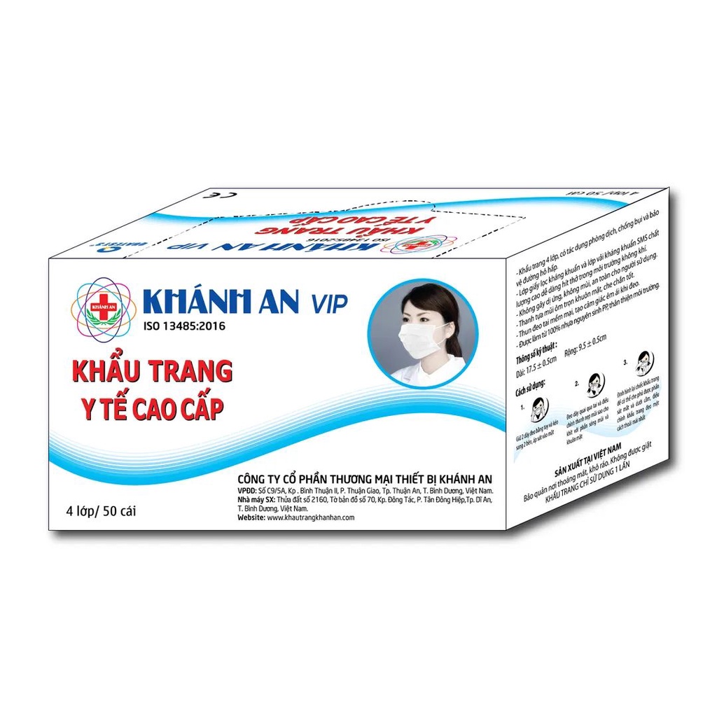 Hộp 50 cái khẩu trang y tế Khánh An 4 lớp kháng khuẩn VIP loại 1