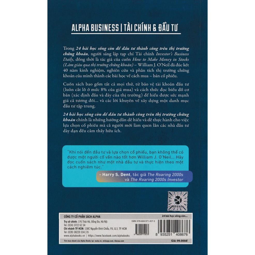 Sách - 24 Bài Học Sống Còn Để Đầu Tư Thành Công Trên Thị Trường Chứng Khoán [AlphaBooks]