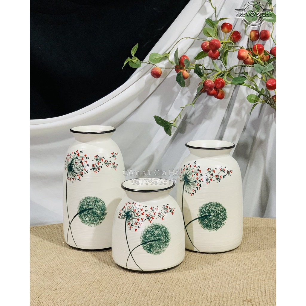 Set 3 lọ hoa decor gốm sứ Bát Tràng cao cấp vẽ hoa Bát Tràng