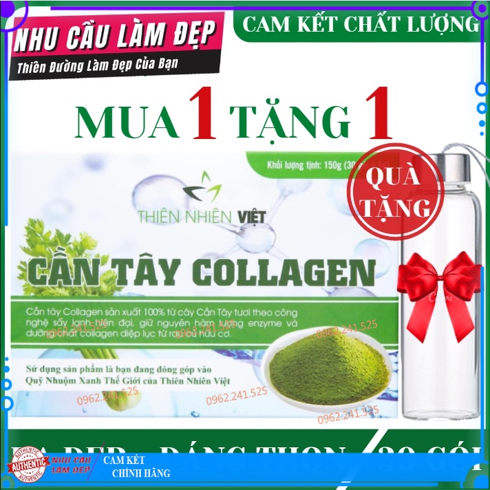 Cần Tây Collagen Thiên Nhiên Việt - Hộp 30 gói, Tem Điện Tử Chính Hãng