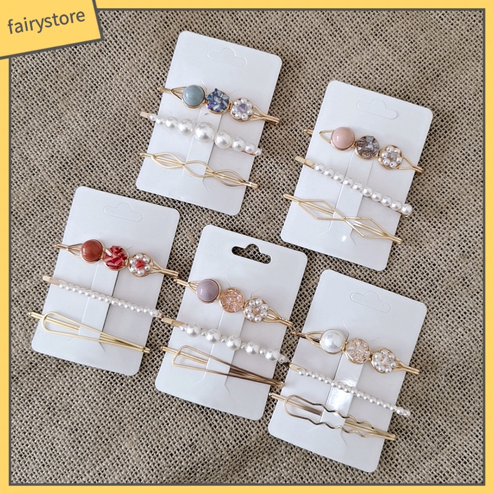 Set 3 kẹp tóc kim loại đính ngọc trai giả thời trang cho nữ