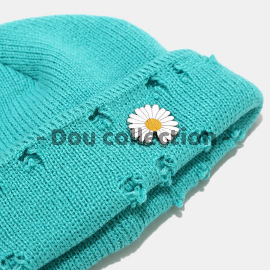 [Nowship2h] Mũ Nón Len Dệt Kim Phối Cài Hoa Cúc Thời Trang Đường Phố Hip Hop Cho Nam Nữ - Mã NL001