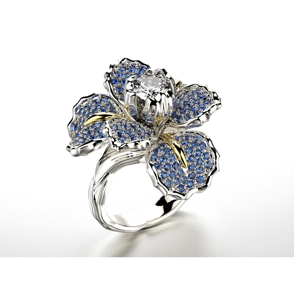 Nhẫn nữ kim loại thiết kế bông hoa đính đá thanh lịch thời trang