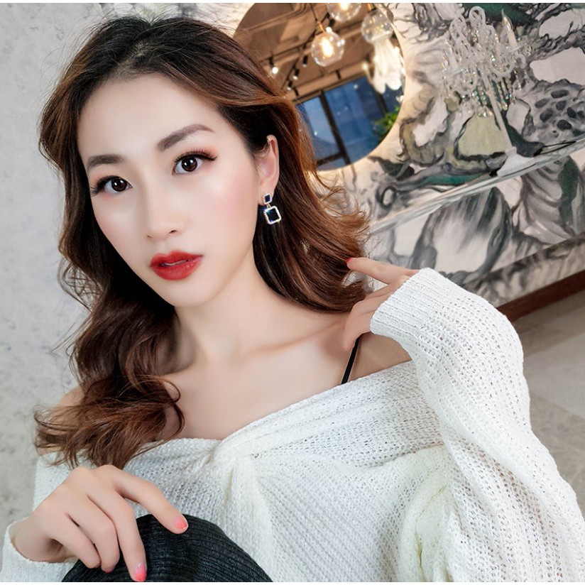 Bông tai đính đá họa tiết hình vuông sang trọng BT103