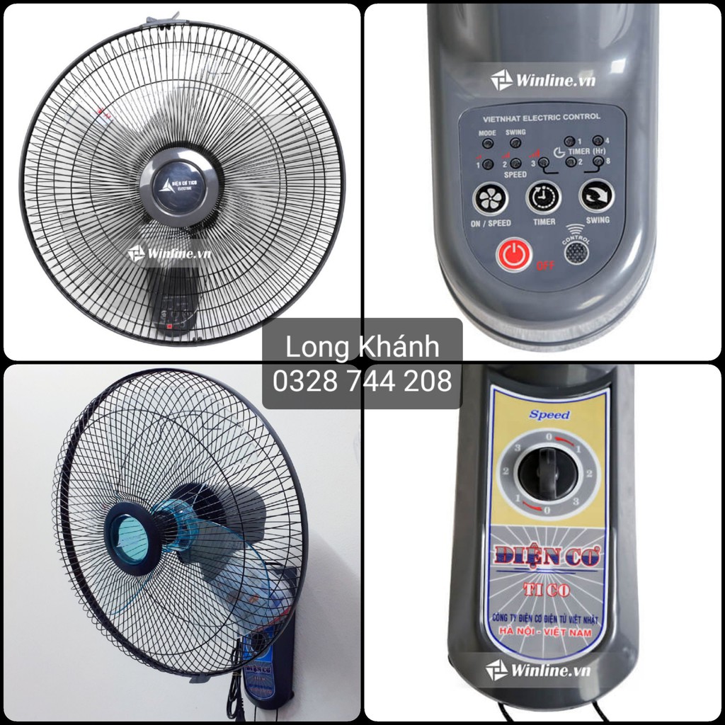 Quạt treo tường Tico - TĐK/TCK (khiển xa) và TM-B400 (chỉnh cơ), sải cánh 400mm, quạt Điện cơ Việt Nhật