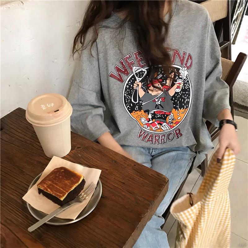 Áo thun nữ ngắn tay in hình hoạt hình phong cách Hàn Quốc