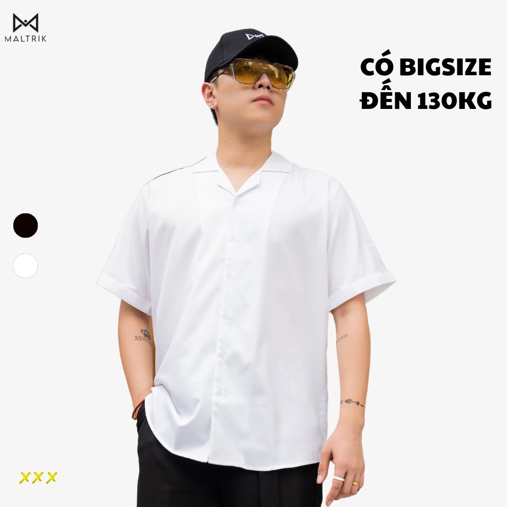 Áo sơ mi cộc tay lụa cổ vest BIGSIZE phong cách Hàn Quốc chất lụa cao cấp mềm mịn có size lớn 130kg - MALTRIK