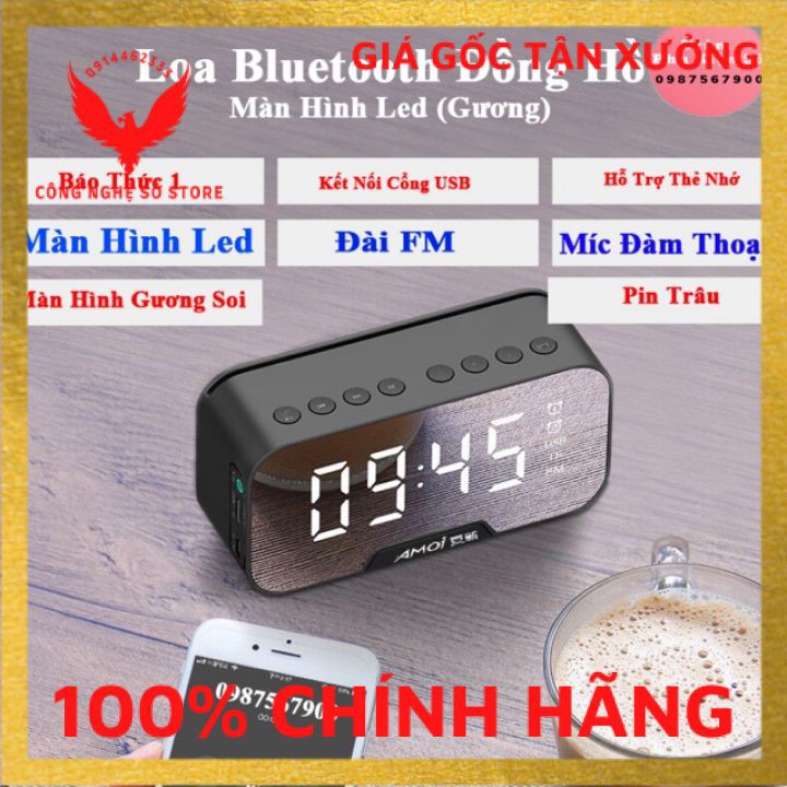 Loa Bluetooth Kiêm Đồng Hồ G10 Mặt Gương Hiển Thị Đèn Led - Đài FM - Đồng Hồ Báo thức