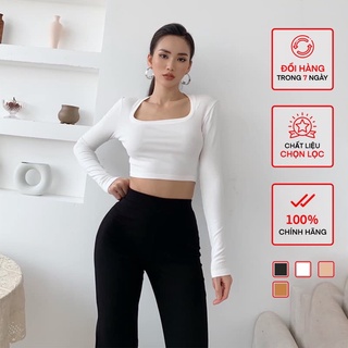 Áo dài tay cổ u croptop nữ busy một lớp thun zip co giãn ôm sát dt5c