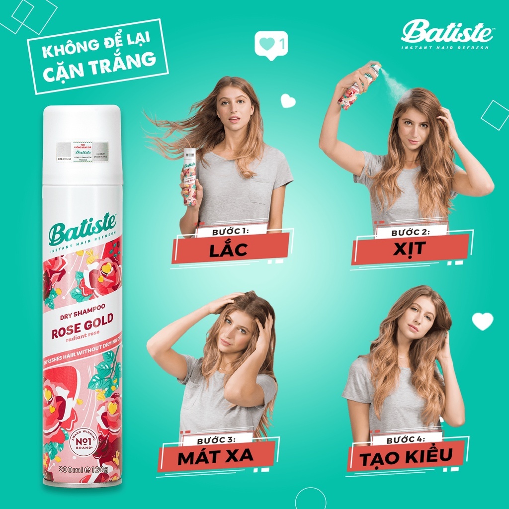 Dầu Gội Khô Giảm Dầu Nhờn, Bết Tóc Batiste Dry Shampoo