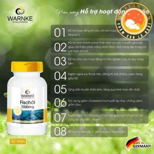 Dầu Cá Warnke Fischol Omega3 1000mg cải thiện trí nhớ, tăng khả năng tập trung, tăng cường thị lực, ngừa lão hóa của Đức