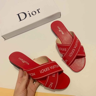 Dép lê Lv đỏ quai chéo 35/6/7/8